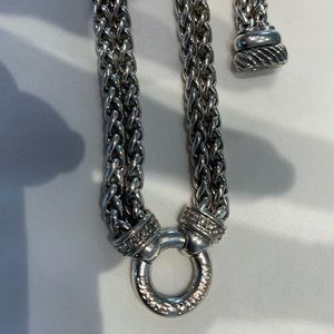YURMAN silver necklace with pave diamonds at circle